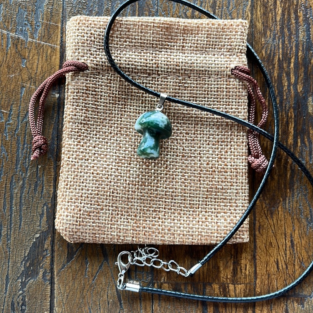 Tree Agate Mushroom Necklace | Mushroom Pendant | Crystal Mushroom Necklace